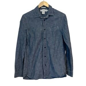 LOGG H&M Mens Blue Chambray Collared Button Front Shirt SMALL